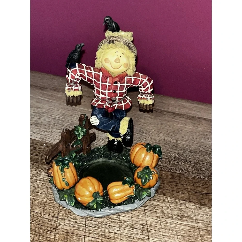 Home Interiors & Gifts Scarecrow Figurine Votive Candle Holder Fall Autumn Decor